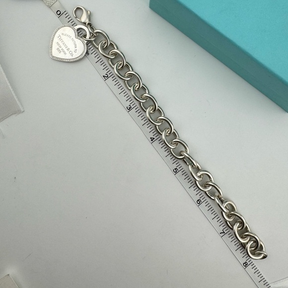 🦄 RARE Tiffany & Co. Sterling Silver Large Diamond Heart Tag Bracelet - Picture 5 of 8